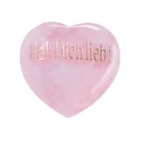 Edelstein Rosenquarz Herz bauchig mit Gravur Hab Dich Lieb! 45mm, in Geschenkschachtel mit Kärtchen